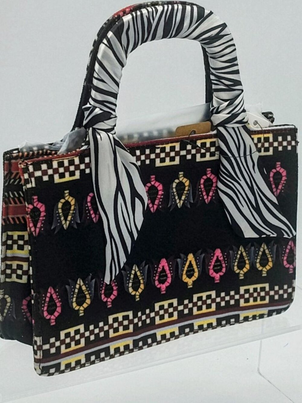 Tribal Geometric Embroidered Mini Tote Bag w/ Zebra Scarf 🦓✨